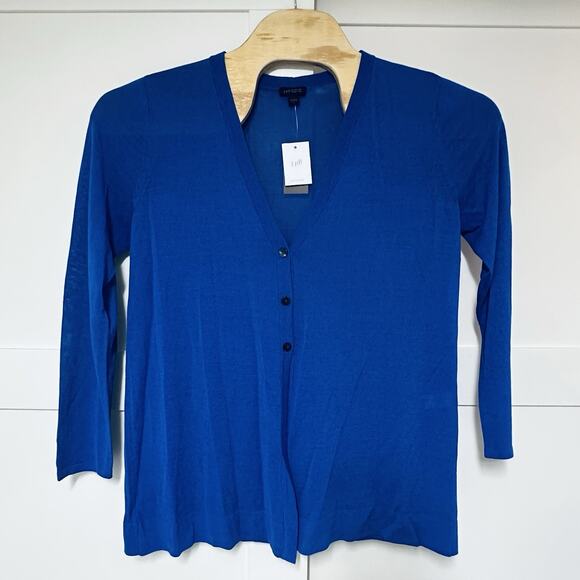 J Jill Wearever sz L Cardigan Sweater Royal Blue V Neck Cotton Blend Buttons NWT - Picture 1 of 8